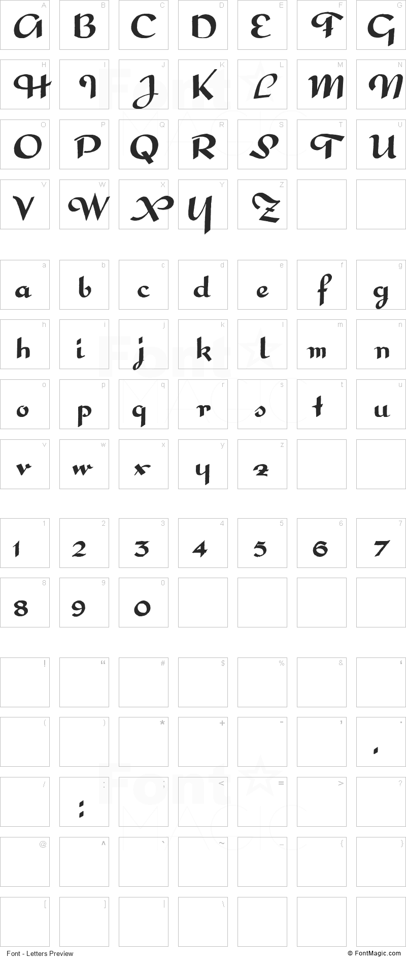 Interdite Script Font - All Latters Preview Chart